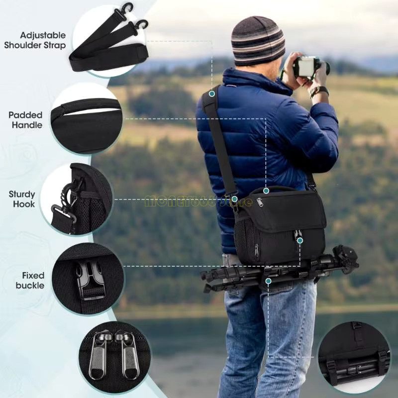 F62C Leichte DSLR-Tasche aus wasserabweisendem Polyester in Schwarz - Bild 5