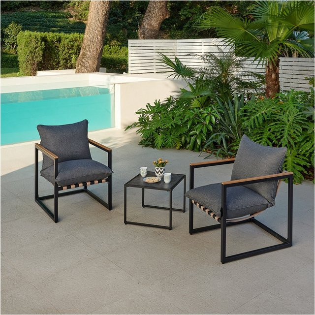 HTI-Living Gartensitzgruppe mit Tisch und 2 Stühlen in Grau im modernen Design für Balkon und Terrasse - Bild 1