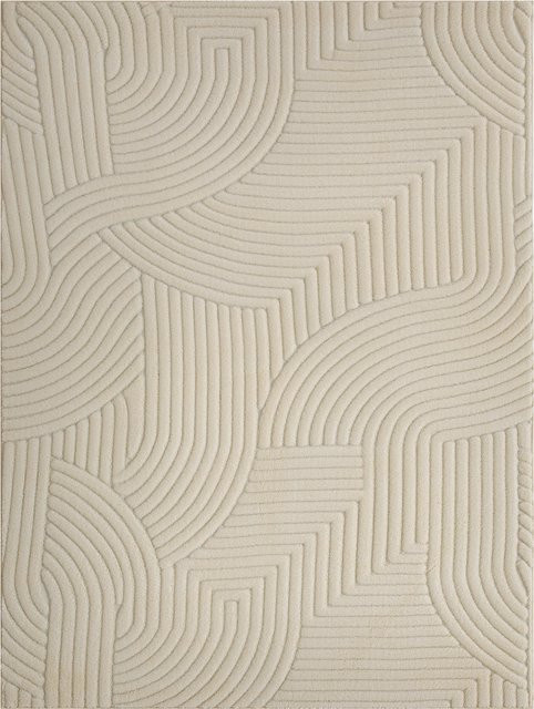 HOMCOM Hochflor Teppich mit geometrischem Design, rutschfest und flauschig, modern, Farbe: Beige/Weiß, B/T: 160 x 120 cm - Bild 1