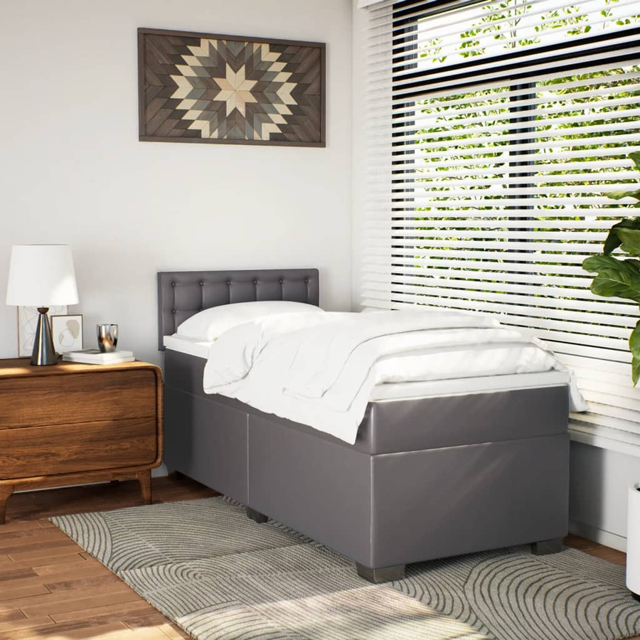 vidaXL Boxspringbett mit Matratze in Grau aus Kunstleder, B/T/H: 100 x 200 cm - Bild 3