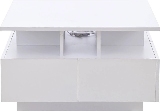 okwish Beistelltisch mit LED-Licht und 4 Schubladen in Weiß, glänzend, B/T/H: 70 x 70 x 40 cm - Bild 1