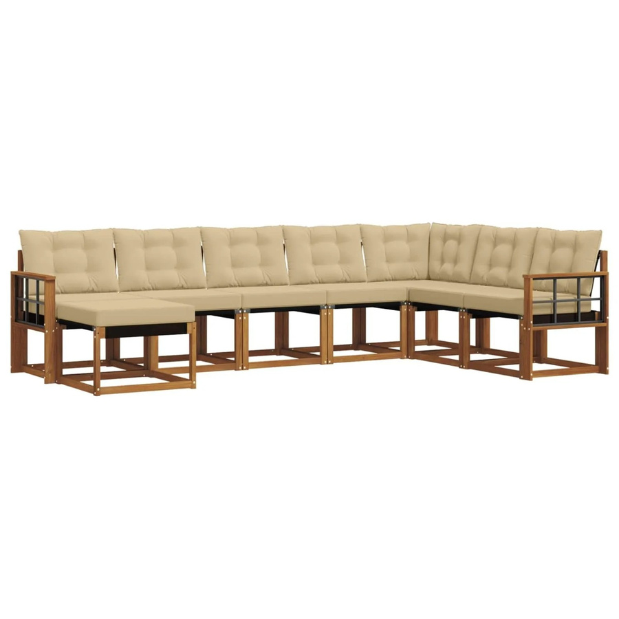 vidaXL Sofa Set 8-teilig L-Form aus Akazienholz und Textilene in Natur und Beige mit Kissen - Bild 2