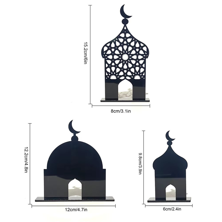WEIGAO 3er-Set Islamische Tischdekoration aus Acryl für Ramadan und Eid Mubarak in Schwarz und Weiß - Bild 2