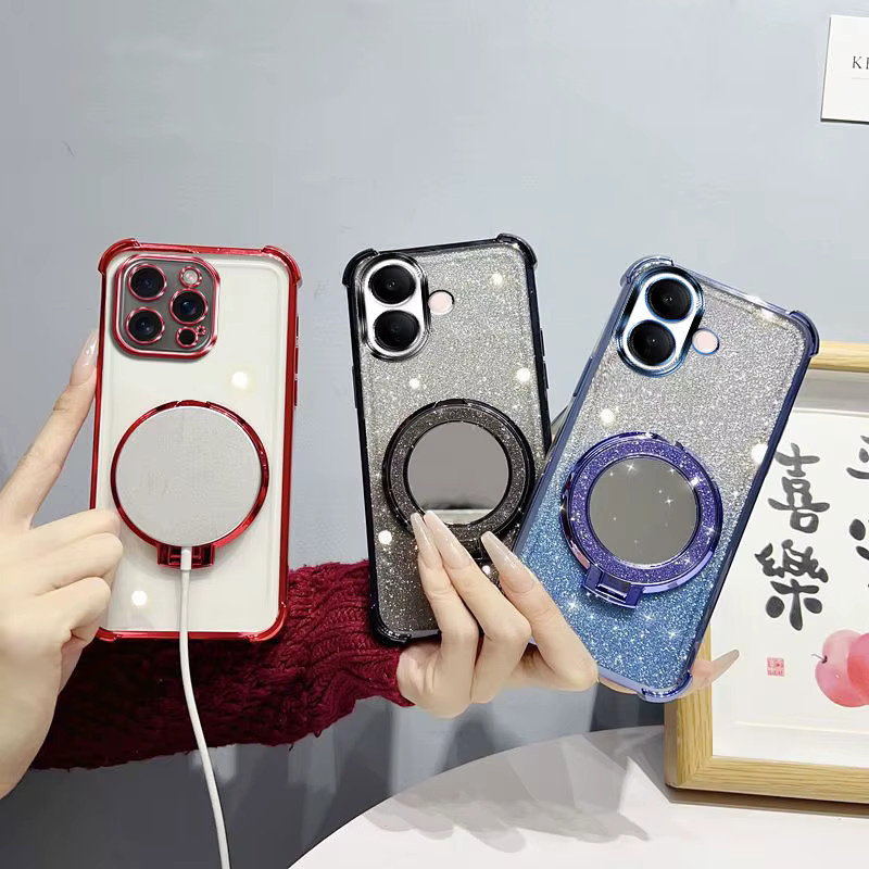 LIEI Schutzhülle mit Glitzer-Effekt, Spiegelständer und Perlenband für Vivo V60 Lite 4G 5G und IQOO Z10R in Pink - Bild 3