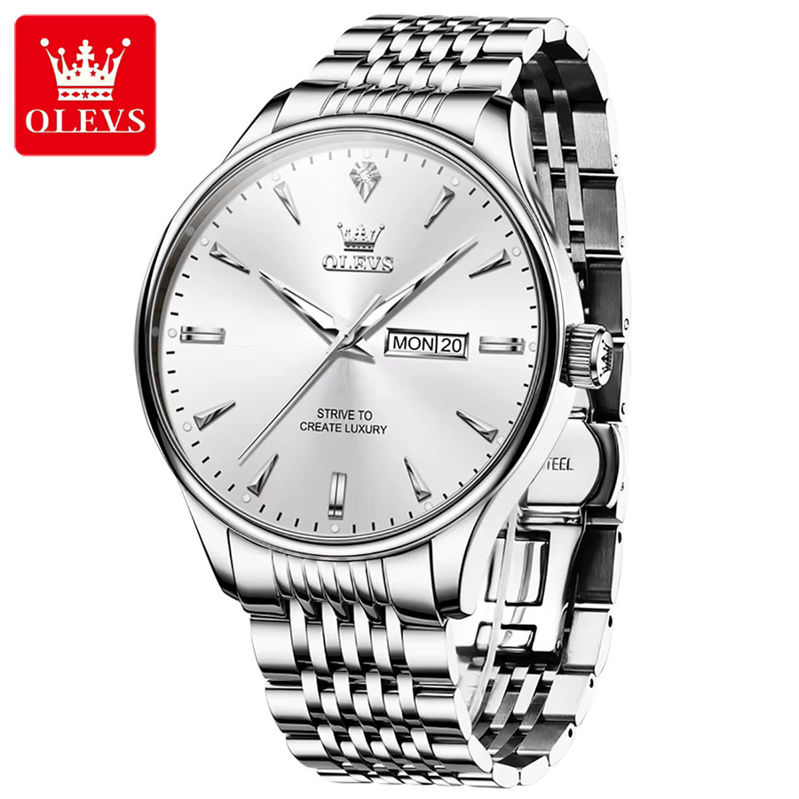 OLEVS Armbanduhr, Quarz, Edelstahl, Silber, Diamant, Herren - Bild 2