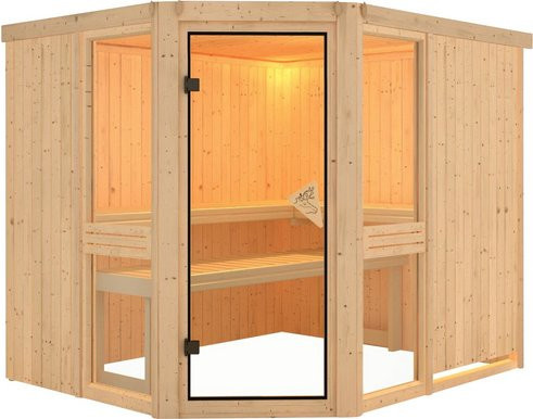 Karibu Sauna Pölva 3 für 4 Personen aus Fichtenholz in Beige ohne Ofen B/T/H: 231 x 196 x 198 cm - Bild 1
