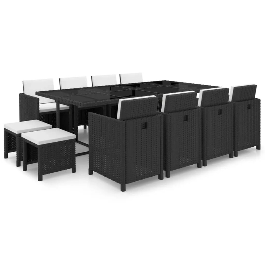 vidaXL 13-tlg Garten-Essgruppe aus Poly Rattan und Glas in Schwarz mit Auflagen - Bild 2