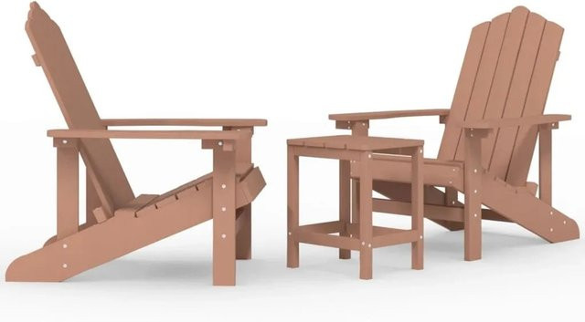 Furnicato Adirondack Gartenstuhl-Set mit Tisch aus HDPE in Braun - Bild 1