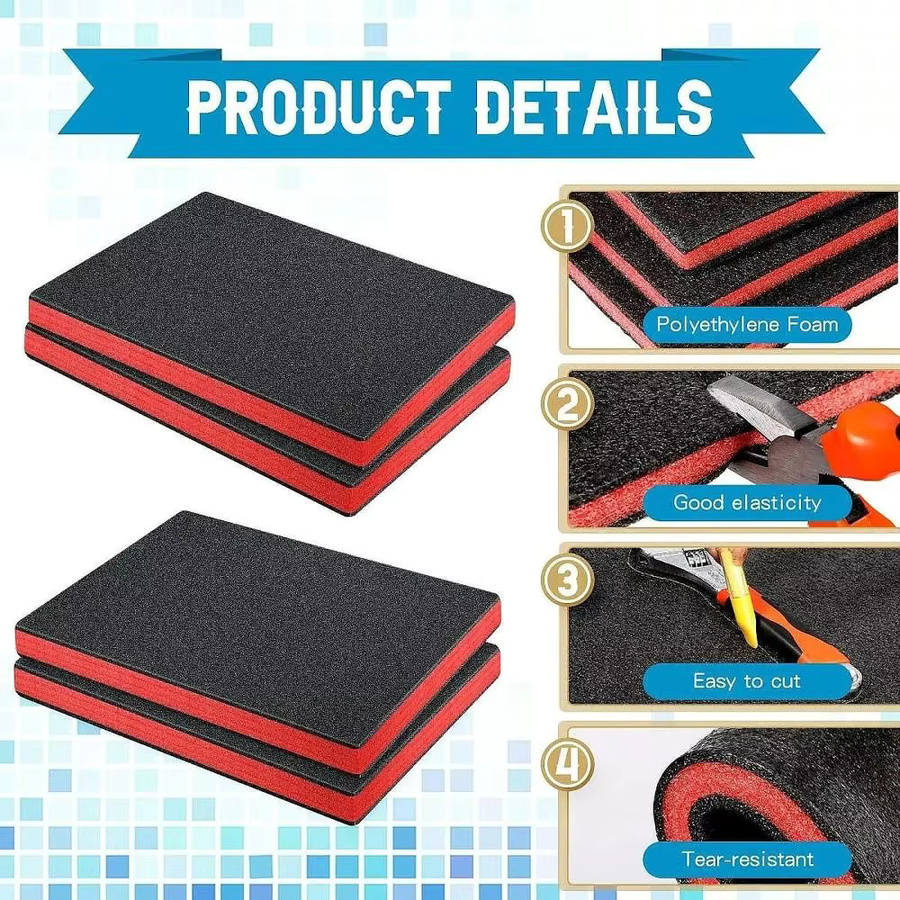 Mehrzweck EPE-Schaumstoff-Werkzeugkasteneinlagen Organizer in Schwarz und Rot, B/T/H: 103,15 x 77,42 x 12,7 cm - Bild 3