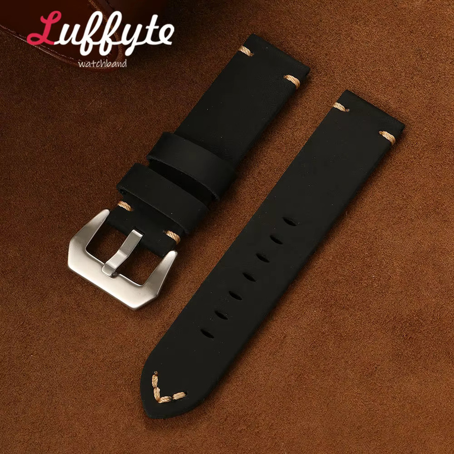luffyte Uhrenarmband Crazy Horse-Leder, Schwarz, Herren - Bild 1