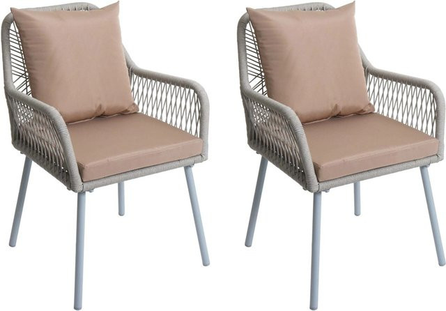 PROREGAL Gartenstuhl 2er-Set aus Aluminium in Grau mit Taupefarbenen Polstern, B/T/H: 81 x 54 x 62 cm, Sitzhöhe: 46 cm - Bild 1