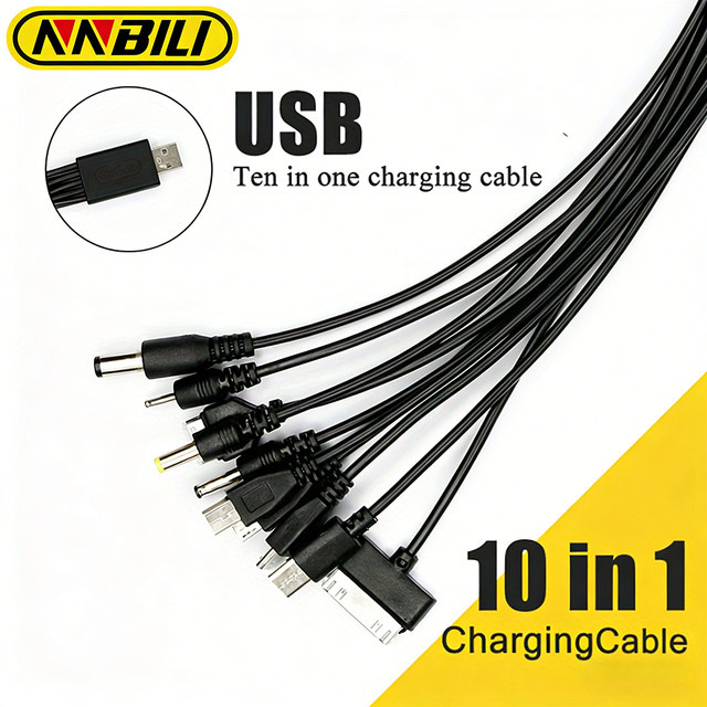 NNBILI 10-in-1 Universal Multifunktions USB Ladekabel mit mehreren Anschlüssen in Schwarz und Gelb - Bild 1