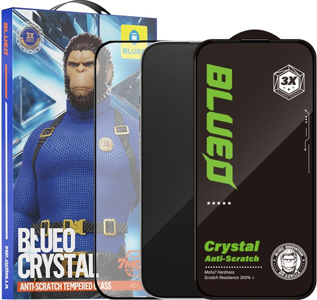 Blueo Crystal Anti-Kratz Schutzfolie aus gehärtetem Glas für Apple iPhone 16 und iPhone 15, Schwarz - Bild 1