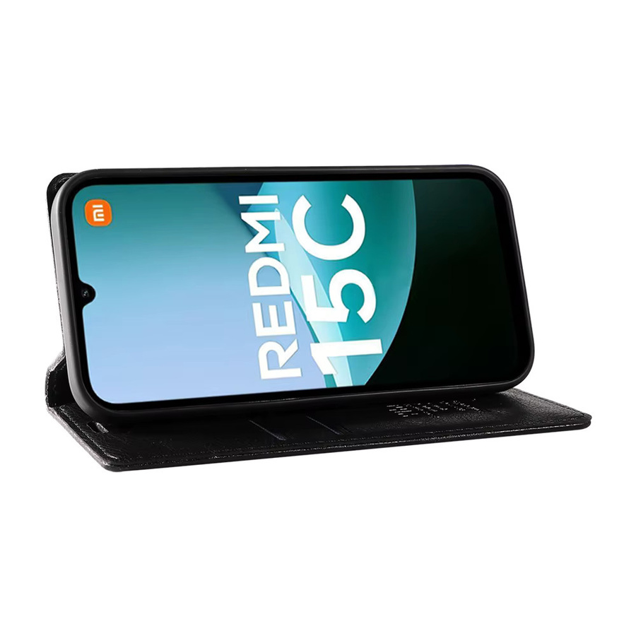 Xiaomi Magnetische Flip-Lederhülle Premium Litchi Stria für Redmi 15 15C 14C 13 13C 12 12C 10 Prime 10C 10A 9A 9C A5 A3 A1 Plus in Schwarz - Bild 4