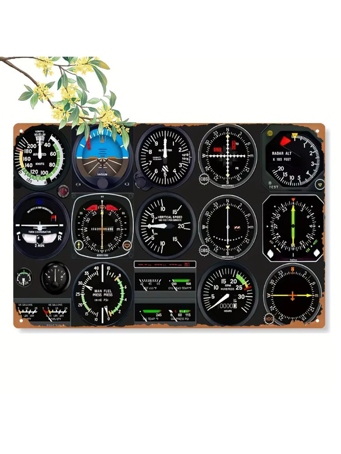 CIFBUY Vintage Flugzeug-Cockpit-Panel Metallschild als Retro Wanddekoration mit Tachometer und Höhenmesser in Multicolour - Bild 7