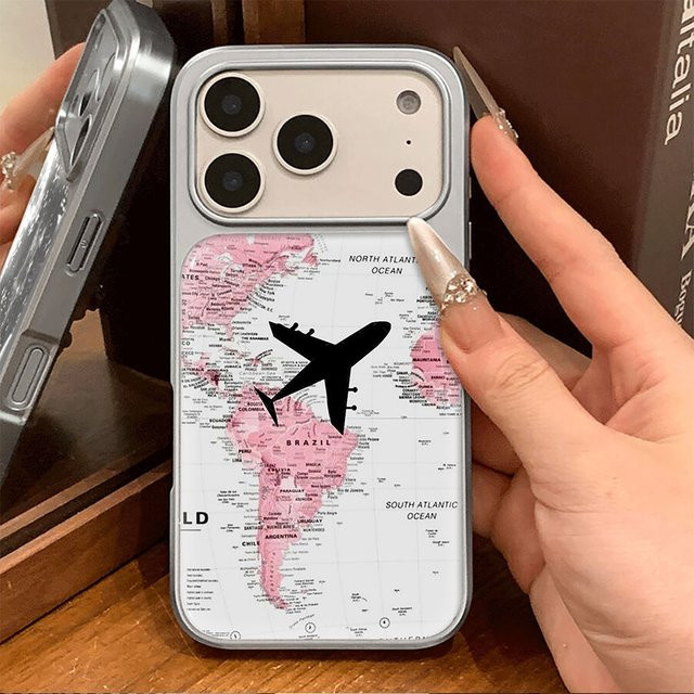 Rosa Handyhülle mit Flugzeugrouten-Design für Apple iPhone 17 16 15 14 13 12 11 Pro Max und Pro mit Tropfenkleber-Effekt - Bild 1