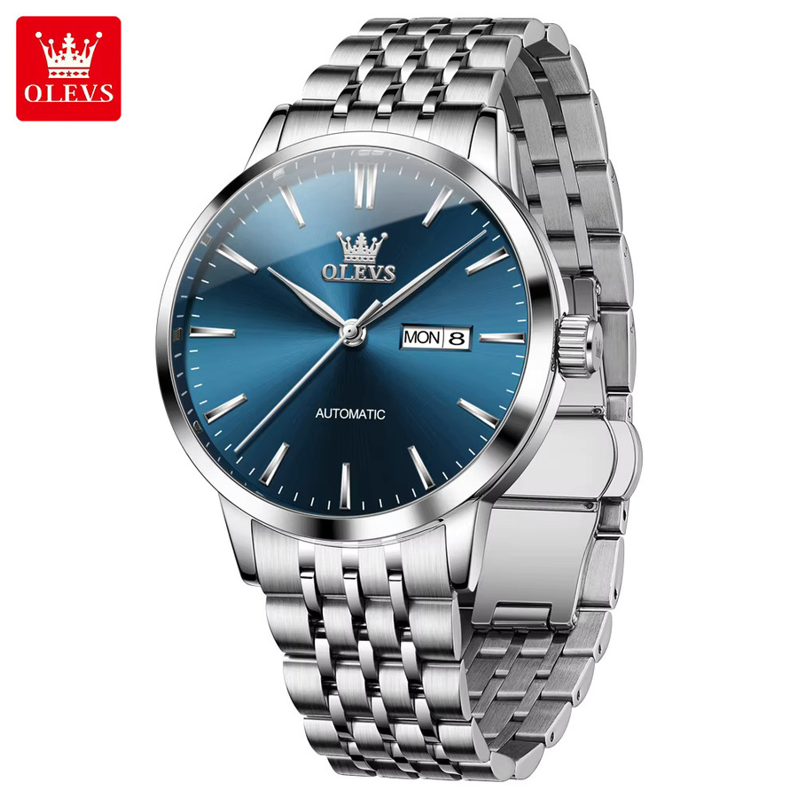 OLEVS Armbanduhr Automatik, Edelstahl, Silber, Dual-Kalender, Herren - Bild 2