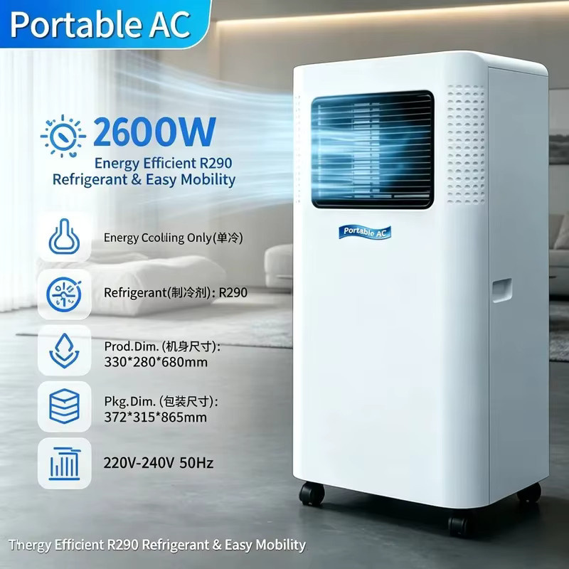 Tragbare Mini Klimaanlage FULANG Monobloc mit 9000BTU, Weiß, inklusive Fernbedienung und LED-Display - Bild 2