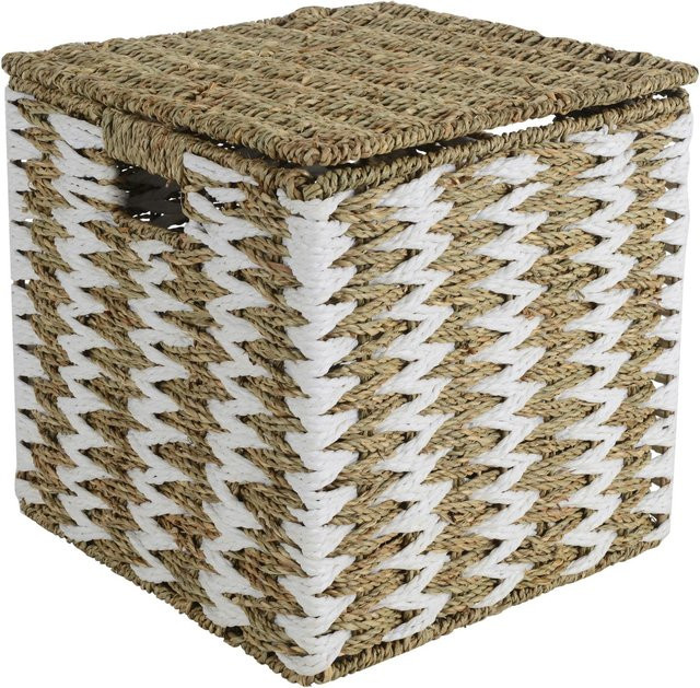 Mömax Korb Lena aus Seegras mit Deckel in Naturfarben und Weiß, B/T/H: 30 x 30 x 30 cm - Bild 1