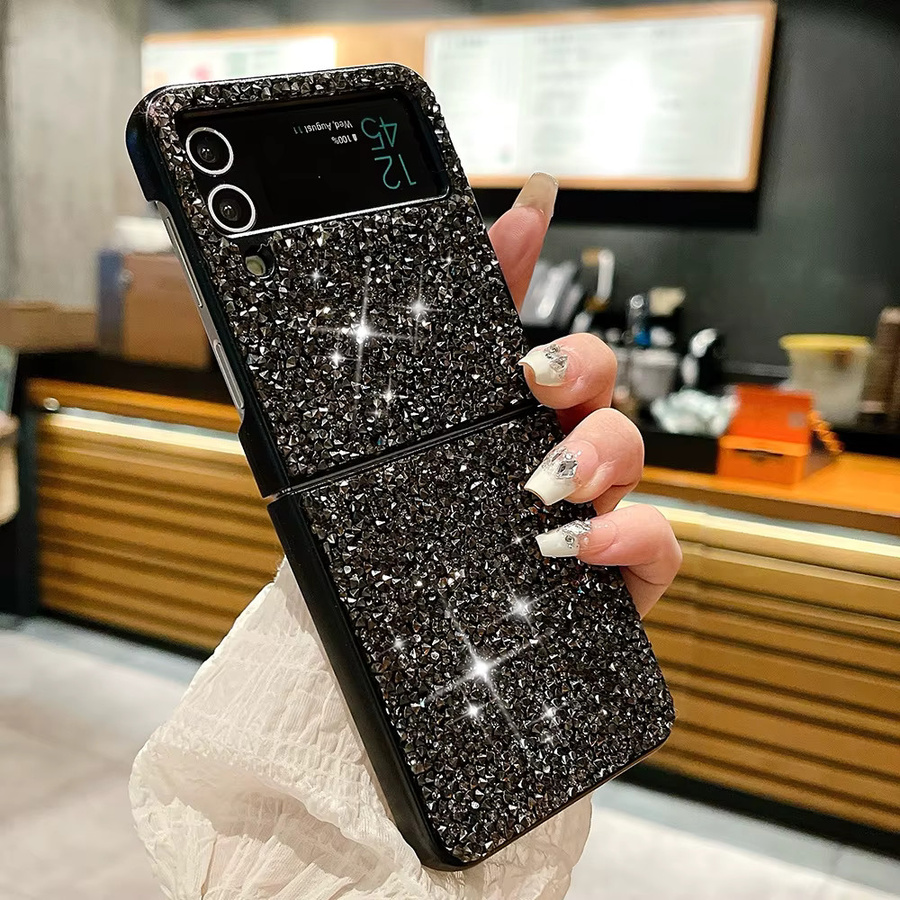 Luxuriöse Samsung Galaxy Z Flip Handyhülle mit Diamanten und Strasssteinen in Schwarz, ultradünn und stoßfest - Bild 3
