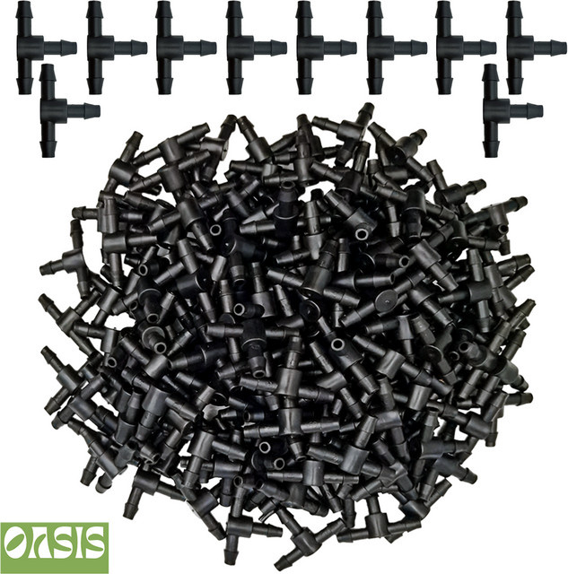 OASIS 50 Stück 3-Wege-T-Stückverbinder aus Kunststoff mit Widerhaken für 4/7 mm Schläuche zur Mikrotropfbewässerung - Bild 1