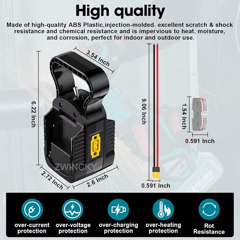 BSIDE 2-in-1 Power-Rad-Adapter für Makita und Milwaukee 18V Lithium-Batterien mit Sicherungen und 14AWG Kabelanschlüssen in Schwarz - Bild 6