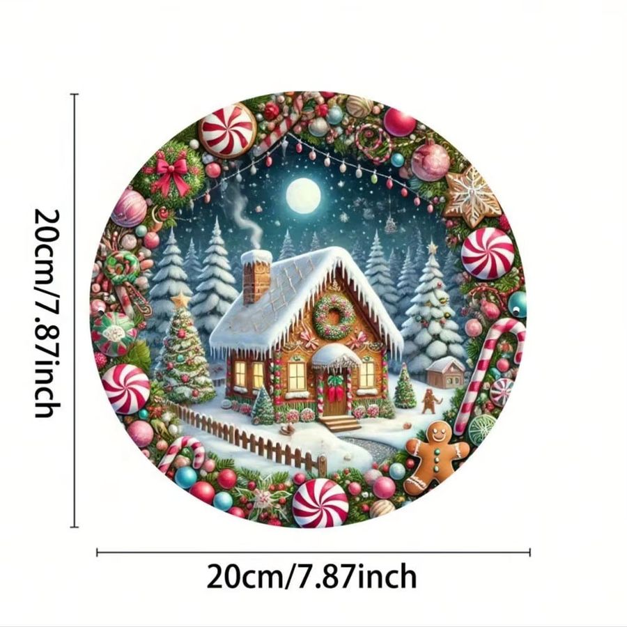 HELLOYOUNG Weihnachtsdekoration Lebkuchenhaus Wandschild aus Metall, runde Weihnachtsdekoration aus Eisen in Multicolor - Bild 3