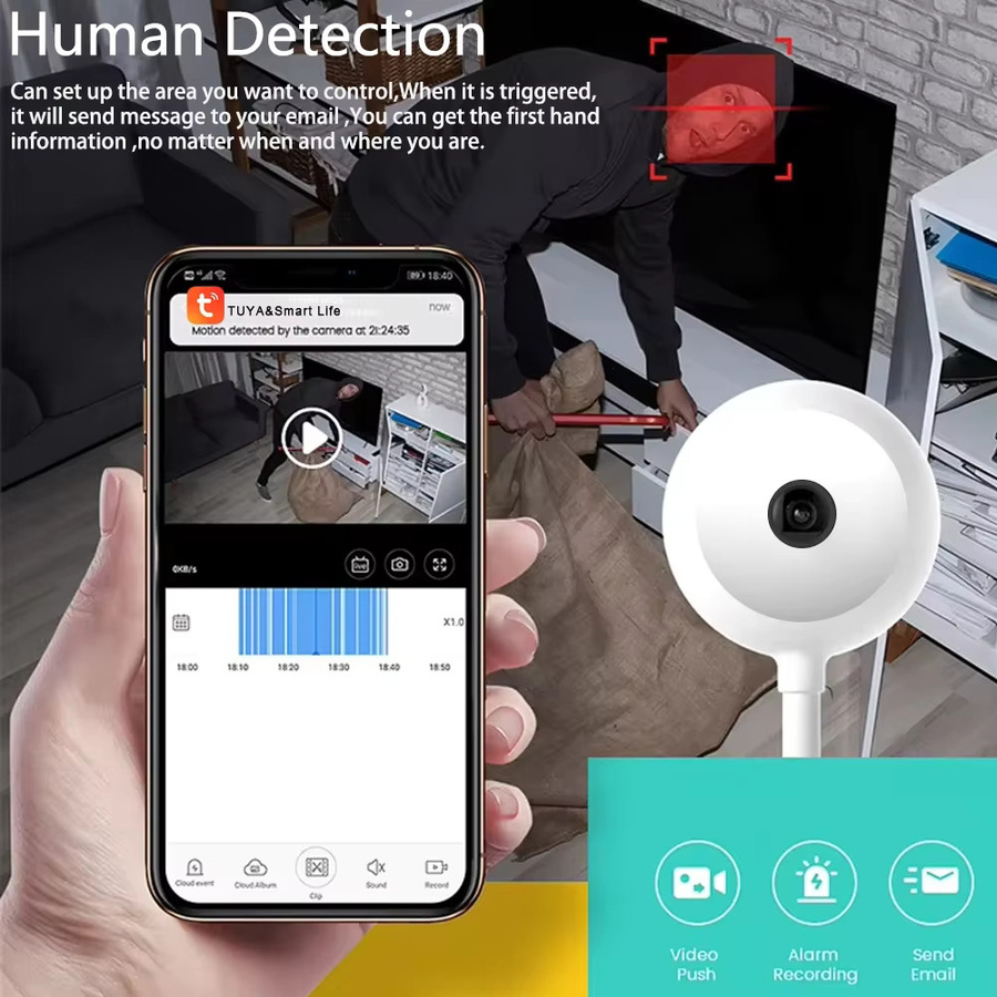 Tuya Mini WLAN-Kamera für Innenräume, 5MP 2K Sicherheitskamera in Weiß mit KI-Auto-Tracking und USB-Anschluss als kabelloser Babymonitor - Bild 3