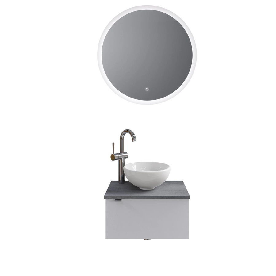 Pelipal Badmöbel-Set Serie 6915 in Weiß und Dunkelgrau mit Keramik Aufsatzbecken, Waschtischunterschrank und Funktionsspiegel mit LED-Beleuchtung und Sensor-Schalter, Breite: 70 cm - Bild 2