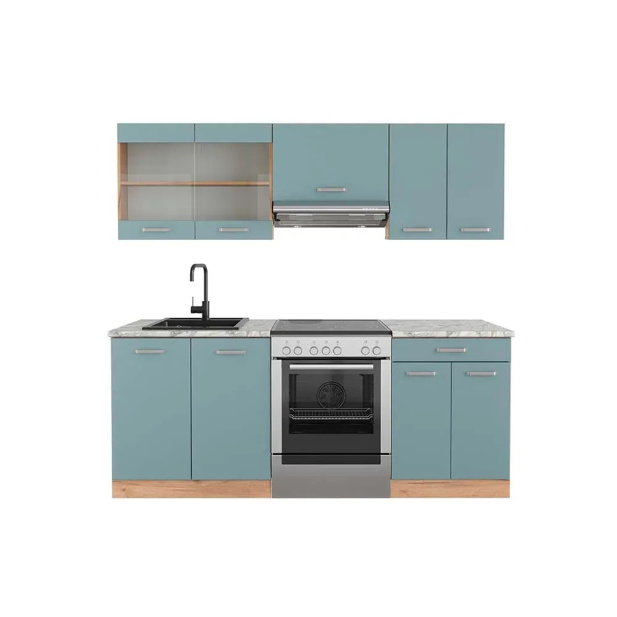 Vicco R-Line Küchenzeile Blau-Grau und Goldkraft Eiche mit Marmor-Optik, Breite: 200 cm - Bild 2
