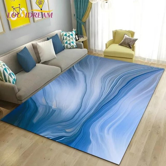 Karpetti Bereichsteppich in Blau Gold Weiß mit Marmor-Design, rutschfest, B/T: 60 x 40 cm - Bild 1