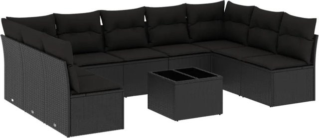 vidaXL 10-tlg Garten-Sofagarnitur in L-Form aus schwarzem Poly-Rattan mit Tisch und Kissen inklusive Stauraum - Bild 1