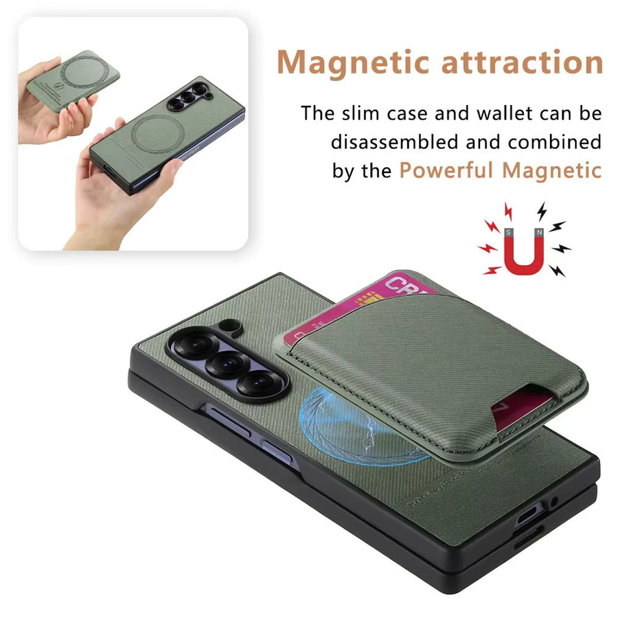 Magnetische Kartenhalter-Brieftasche aus PU-Leder für Samsung Galaxy Z Fold 7 6 5 4 3 in Grün - Bild 1