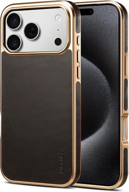 Apple Premium-Lederhülle für iPhone 17 16 15 14 13 Pro Max aus gewachstem Vollnarbenleder mit Metallrahmen in Schwarz - Bild 1