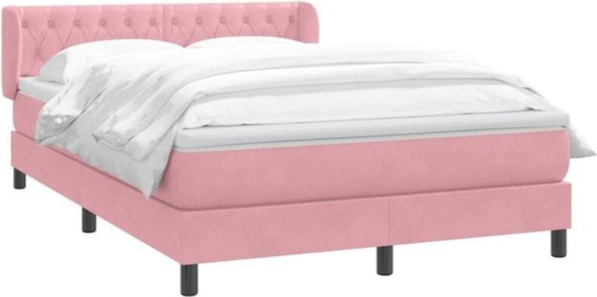 vidaxl Boxspringbett mit Matratze aus Samt in Rosa, B/T/H: 140 x 210 cm - Bild 1