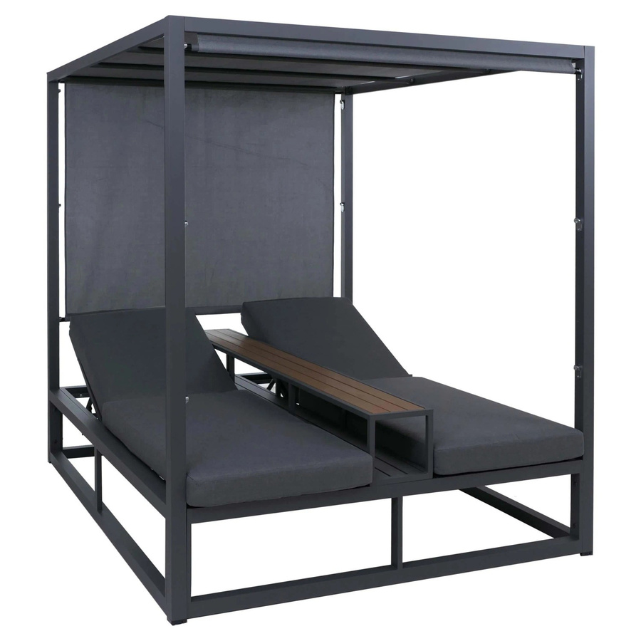 MCW Alu Lounge-Gartenliege P81 Daybed in Dunkelgrau mit 10cm Polster und Sonnenverdeck B/T/H: 196 x 165 x 196 cm - Bild 3