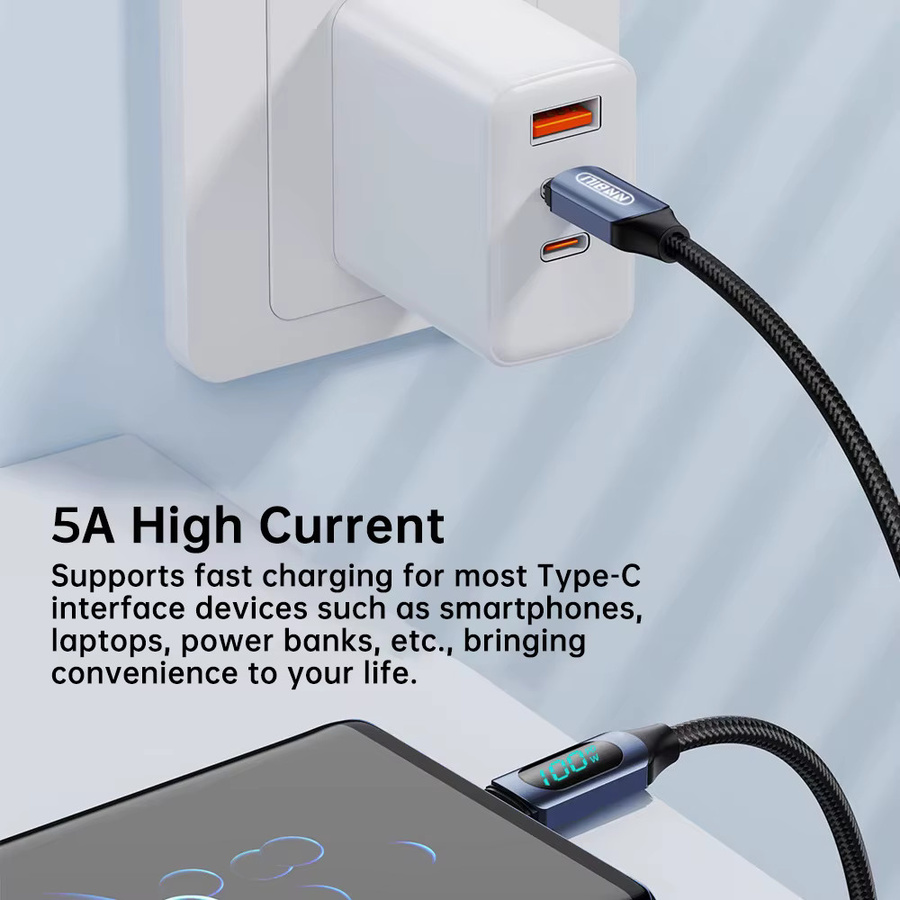 NNBILI 100W Typ-C zu Typ-C PD Schnellladegerät mit Display und USB-A zu USB-C Datenkabel für iPhone, POCO und Huawei - Bild 6