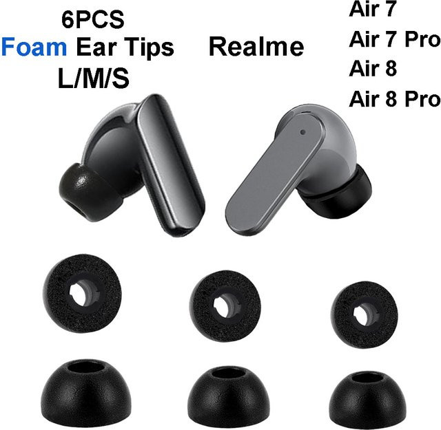 Memory-Schaum-Ohrstöpsel für Realme Air Buds 7 7Pro 8 8Pro In-Ear Kopfhörerzubehör in Schwarz (S/M/L) - Bild 1