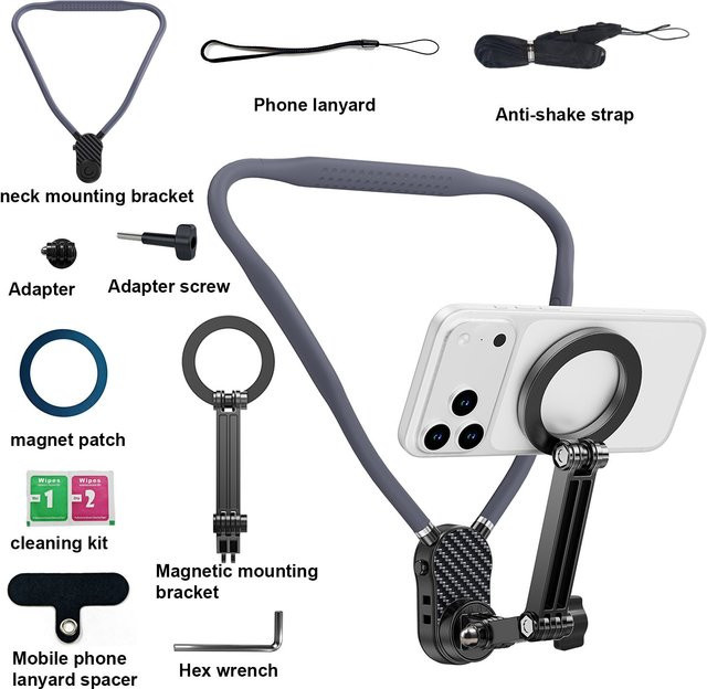 Magnetischer PDKUAI Sportständer zum Umhängen mit 360 Grad drehbarem Telefonclip in Schwarz, kompatibel mit iPhone und Samsung - Bild 1