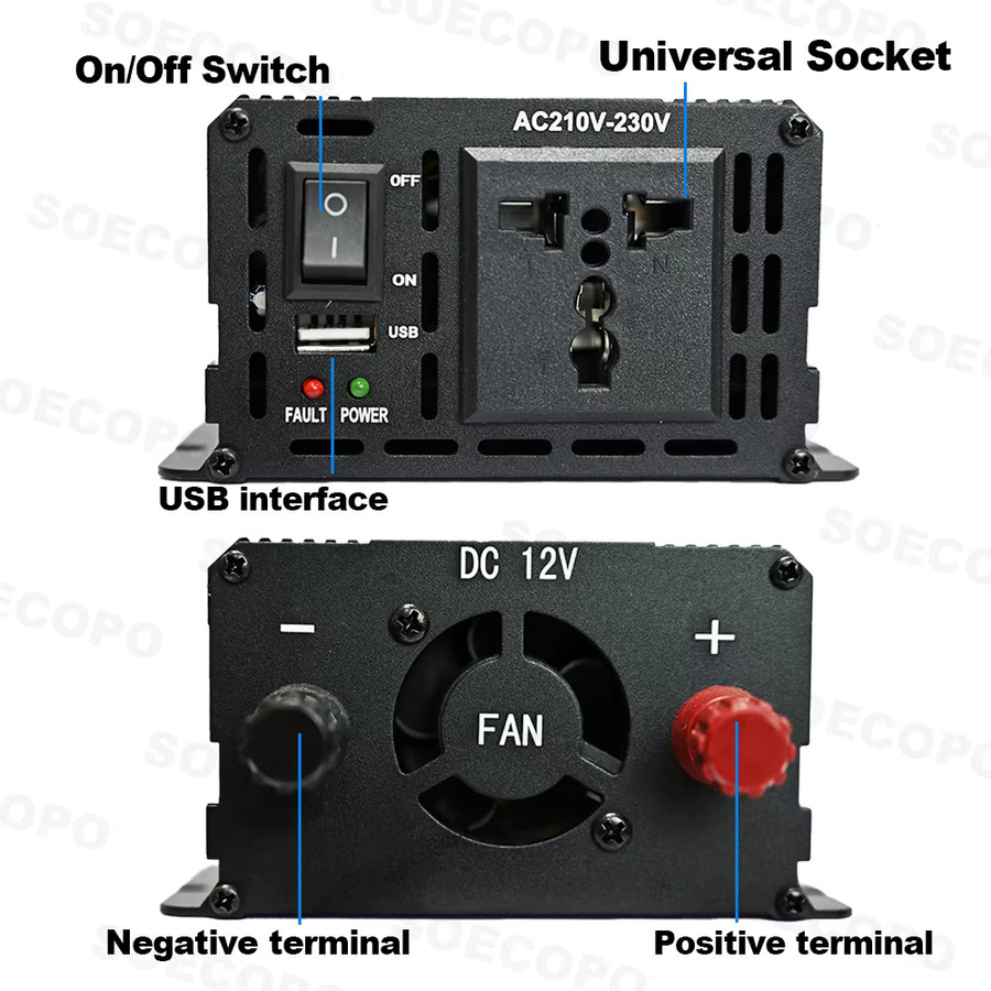 7000 W Wechselrichter-Set in Schwarz mit Solarpanel, Controller, 100 A Batterieladegerät und 12 V zu 110 V / 220 V Konverter für Camping und Beleuchtung - Bild 3