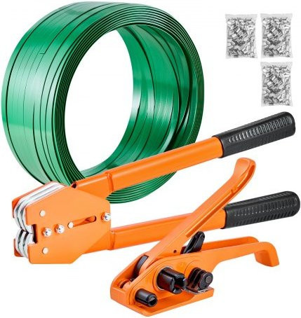 VEVOR Banding Strapping Kit in Orange mit 305 m PET-Band und 300 Metallverschlussringen für professionelle Palettenverpackung - Bild 1