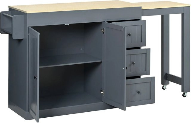 okwish Kücheninsel mit Rollen und ausziehbarem Essbereich in Grau, B: 112-186,8 cm, T: 45 cm, H: 93 cm - Bild 1