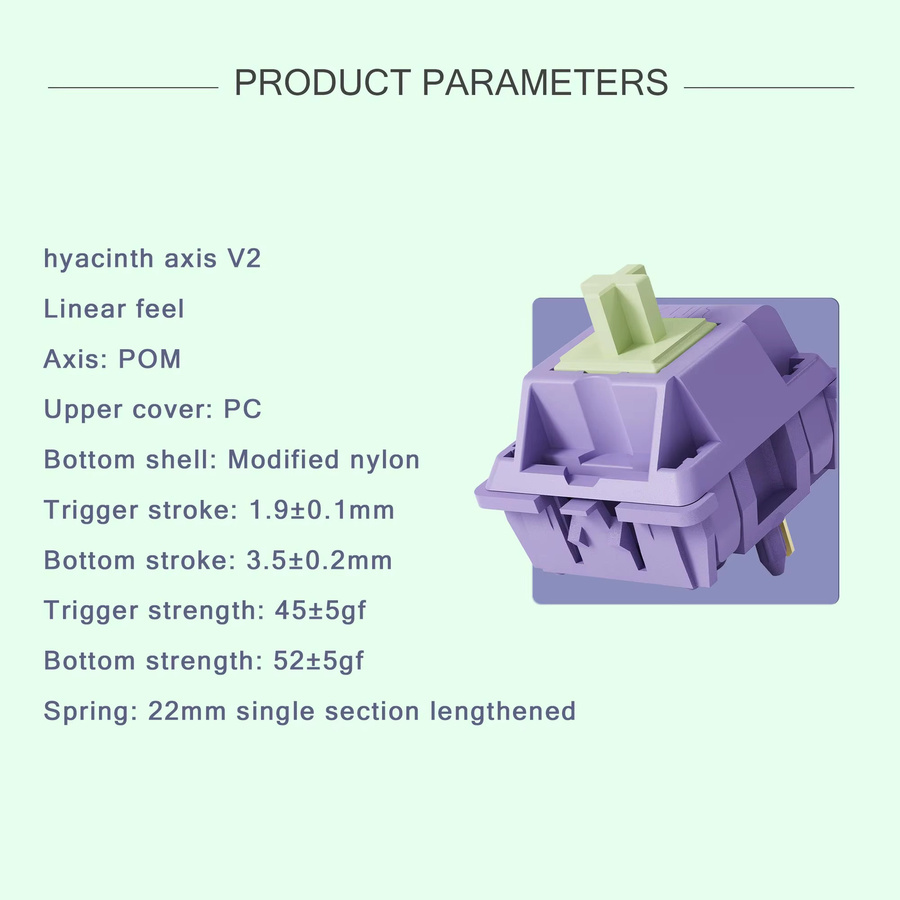 Sillyworks Hyacinth V2U Lineare MX-Schalter für mechanische Tastaturen, 45 g, 5-polig, lila, werkseitig geschmiert - Bild 2