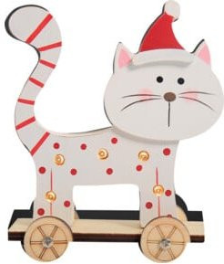 Hellum LED-Holzkatze stehend in Weiß für die Weihnachtsdekoration - Bild 1