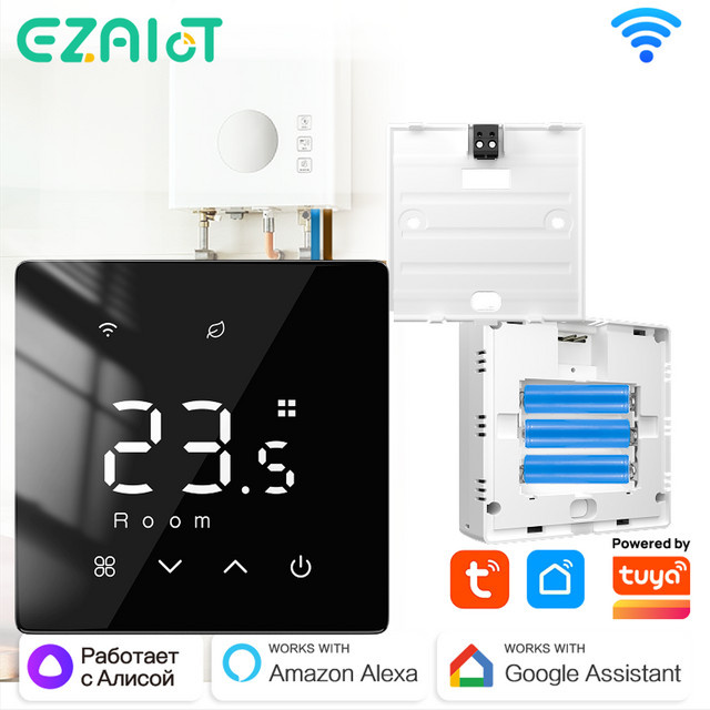 EZAIOT WLAN Smart Thermostat für Gasheizkessel, Tuya WiFi Temperaturregler in Schwarz mit App-Steuerung und Smart Home Integration für Alexa und Google Home - Bild 1