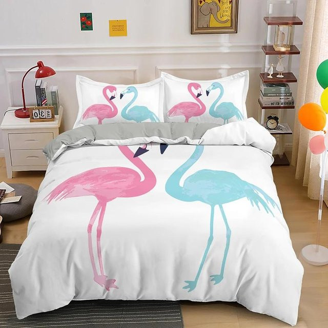 Bettwäscheset mit Flamingo-Motiv für Kinder und Teenager, Rosa und Weiß, 2-teilig aus Polyester, Bettbezug 135 x 200 cm und Kissenbezug 50 x 70 cm - Bild 1
