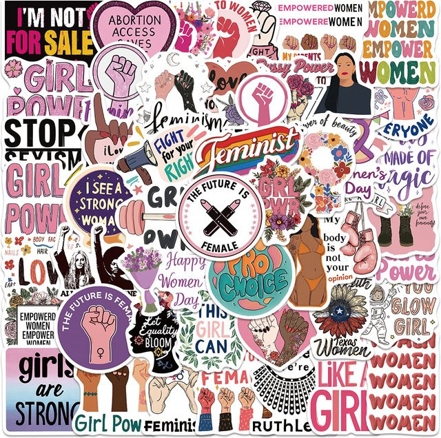 50 Stück PickJoy Feminismus Girl Power Aufkleber aus Vinyl in Multicolour für ästhetische Dekoration - Bild 1