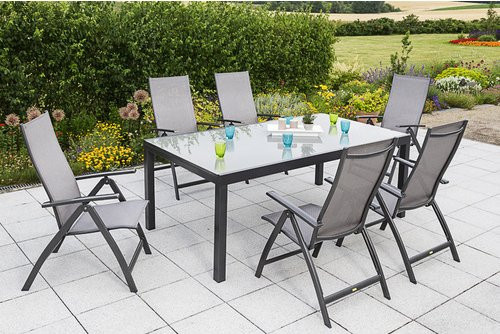 Merxx Gartenmöbelset Vicenza 7-teilig aus Aluminium in Braun mit Tisch und Sicherheitsglas - Bild 1