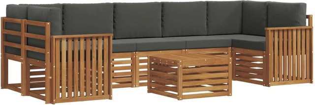 vidaXL Sofagarnitur 8-teilig L-Form aus Massivholz Akazie in Natur und Anthrazit mit Polsterung und Kissen - Bild 1