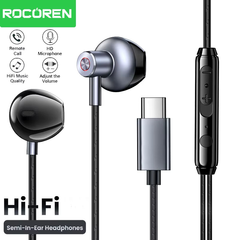Rocoren USB Typ C In-Ear Kopfhörer mit Mikrofon und Stereo-Sound für Xiaomi und Samsung - Bild 3